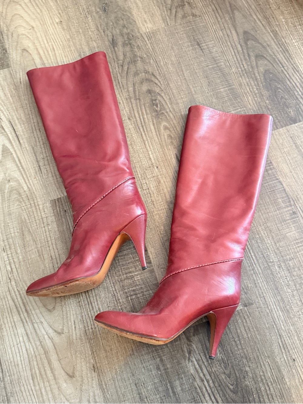 Vtg Casadei Red Leather Calf High Boots Sz 8.5